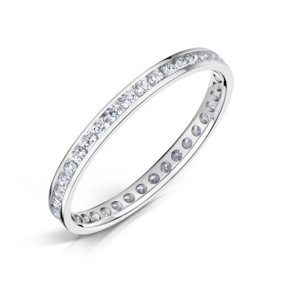 Channel Set Round Diamond Wedding Rings