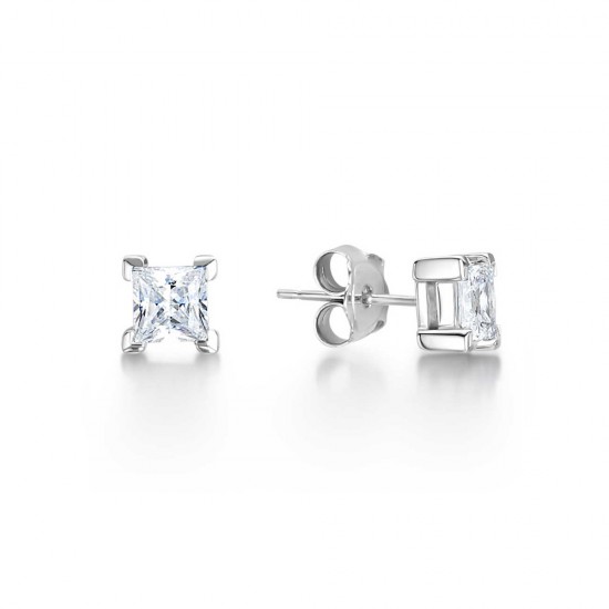 Viva Four Corner Claw Princess Diamond Solitaire Stud Earrings