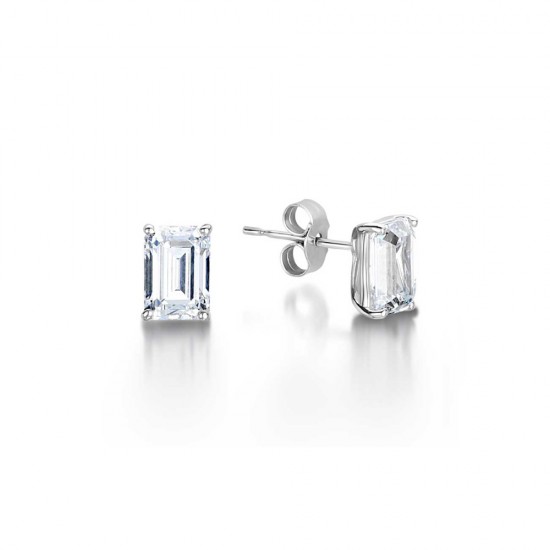 Claw-Set Emerald-Cut Aquamarine Solitaire Stud Earrings | Angara